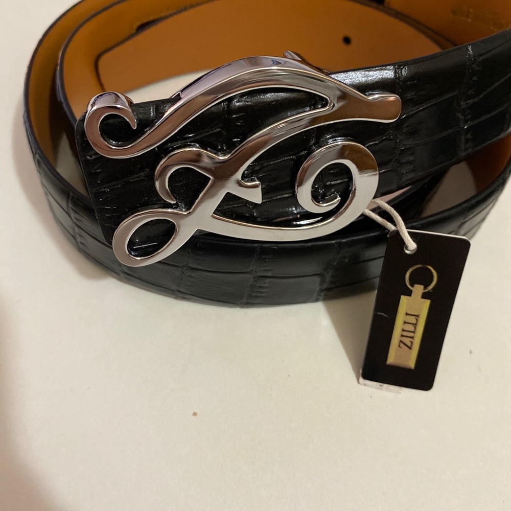 Crocodile print belt, genuine leather, France.